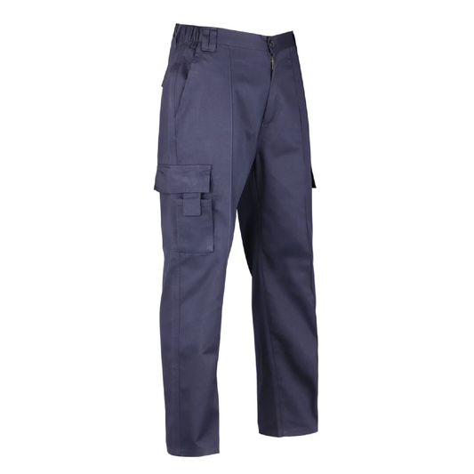 Navy blue cargo pants on a white background