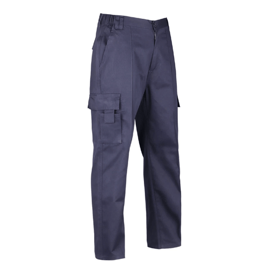Navy blue cargo pants on a white background