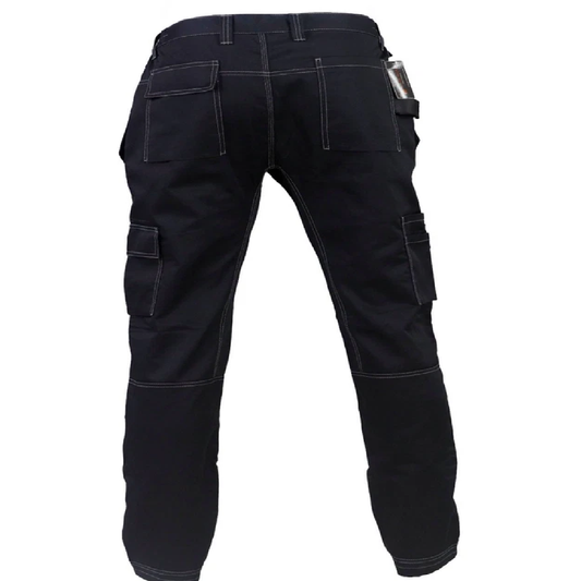 Black holster work pants back side
with multiple pockets on a white background