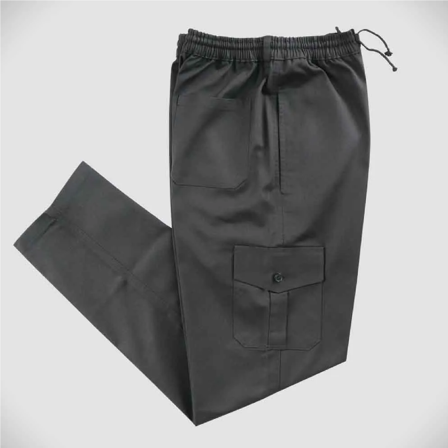 Black cargo work trouser side pocket look on a white background