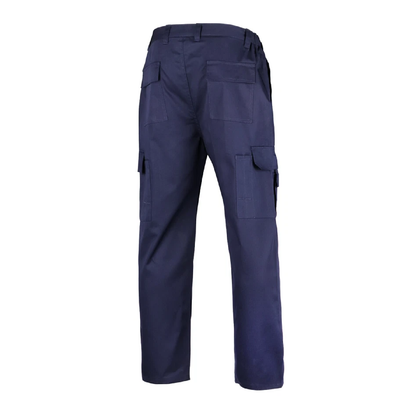 Blue cargo work trouser back side on a white background