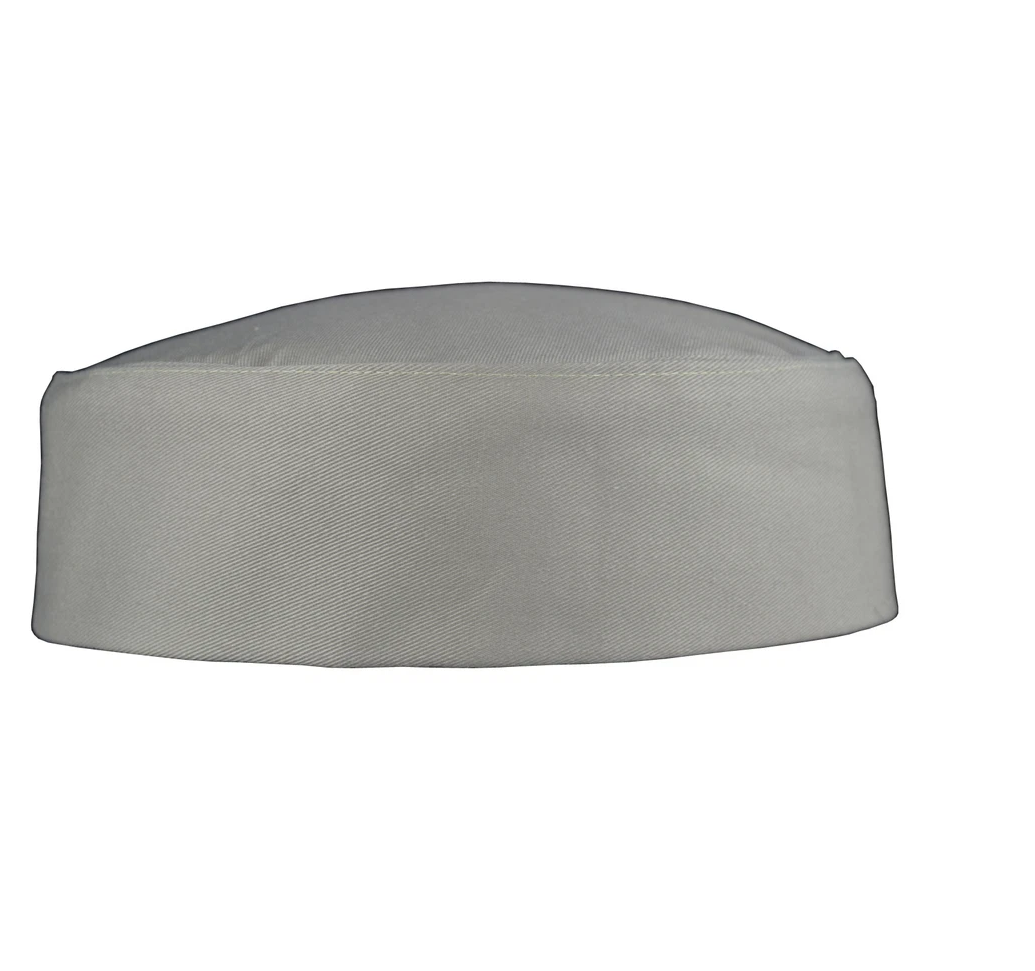A light gray fabric cap with a flat crown and straight brim, shown against a plain white background.