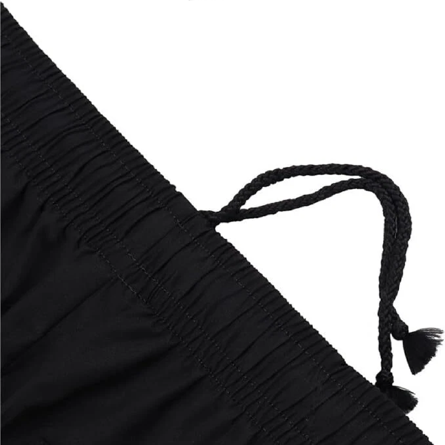 Close look of drawstring of black work trouser