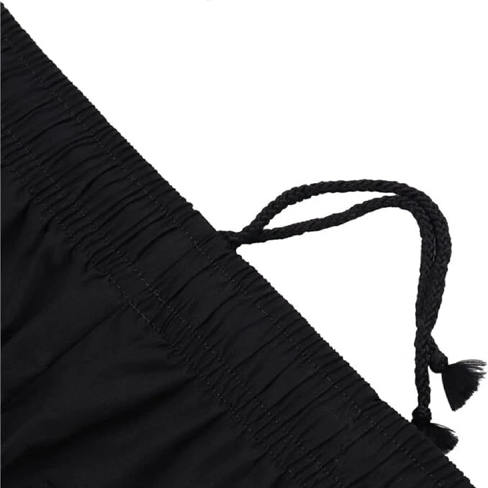 Close look of drawstring of black work trouser