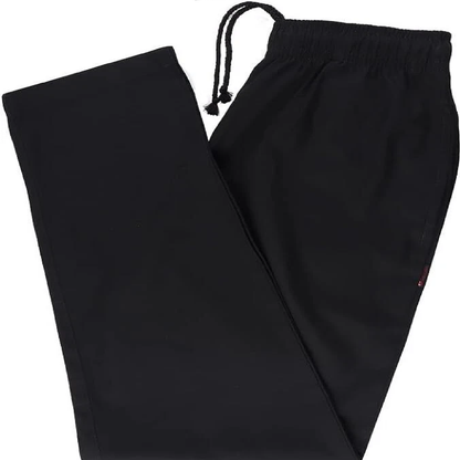 Black drawstring pants on a white background
