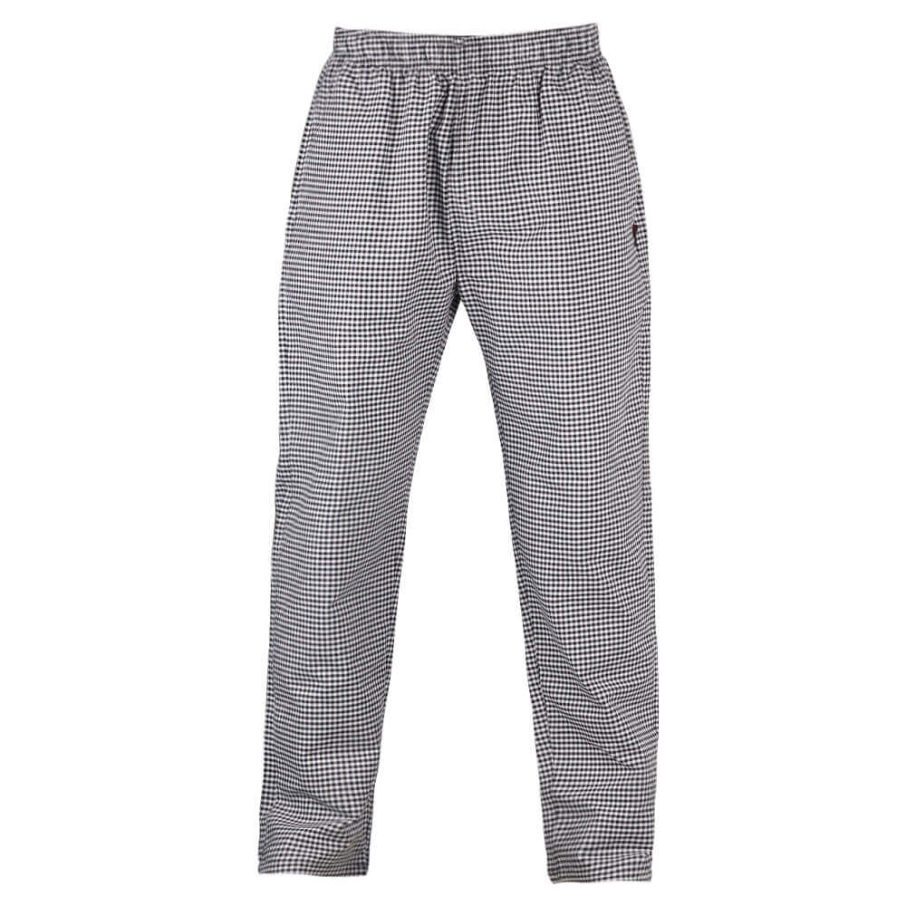 Black and white checkered chef pants on a white background