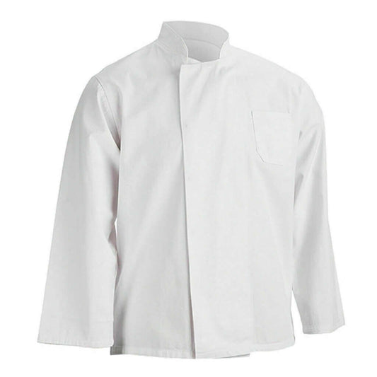 White hidden button full sleeve chef's coat on a white background