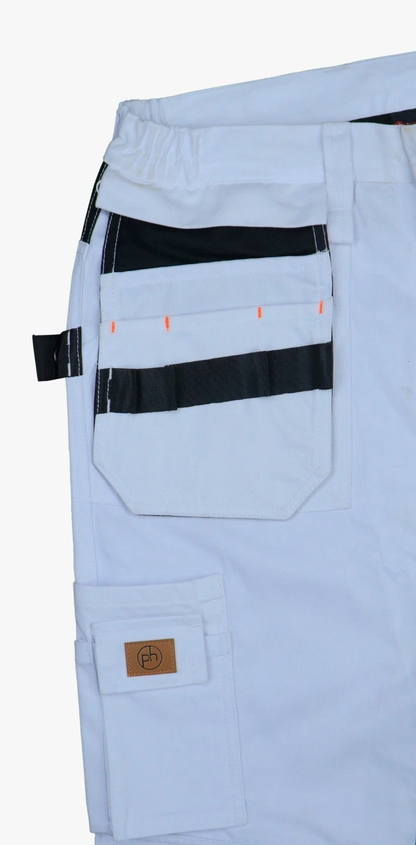 White cargo work trouser with holster  and multiple tool pockets