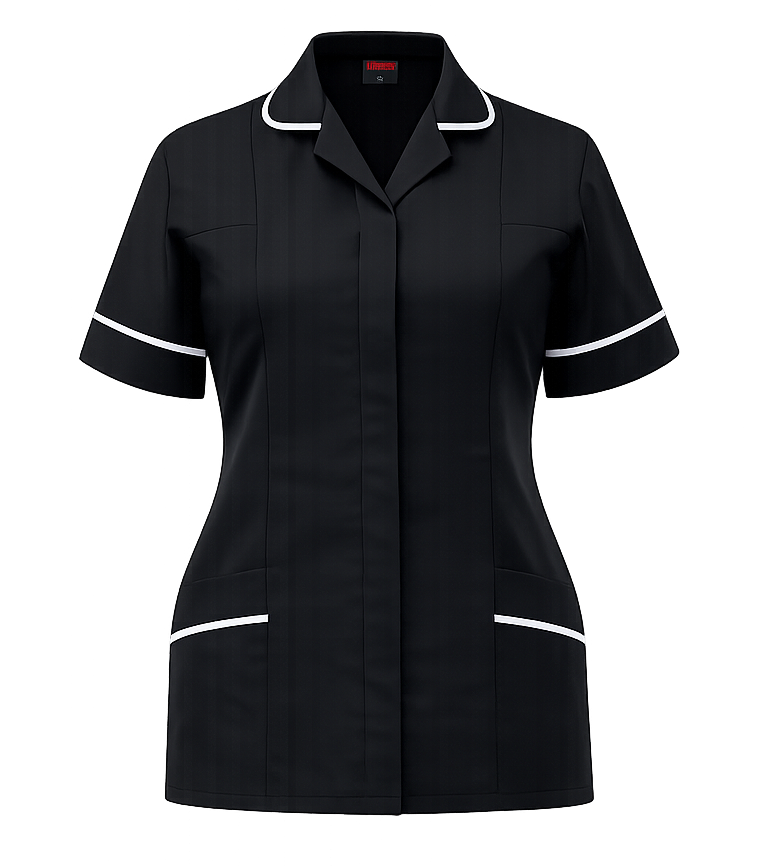Professional Nurse Black Tunic with White Contrast Trim