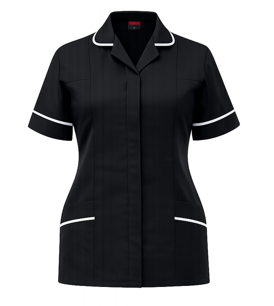 Professional Nurse Black Tunic with White Contrast Trim