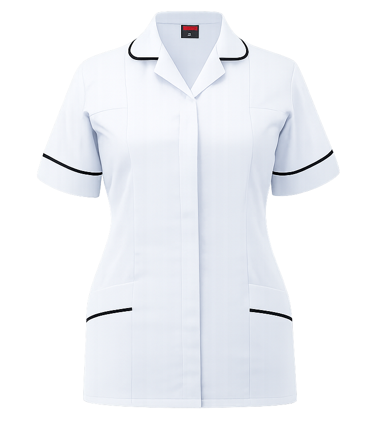 Professional Nurse White Tunic with Black Contrast Trim