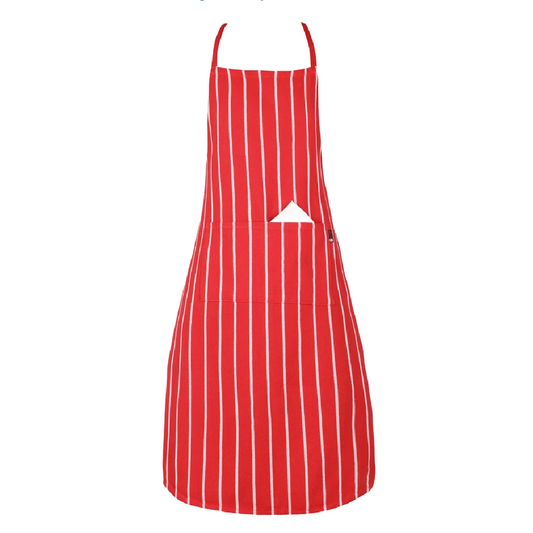 Red apron with white stripes on a white background