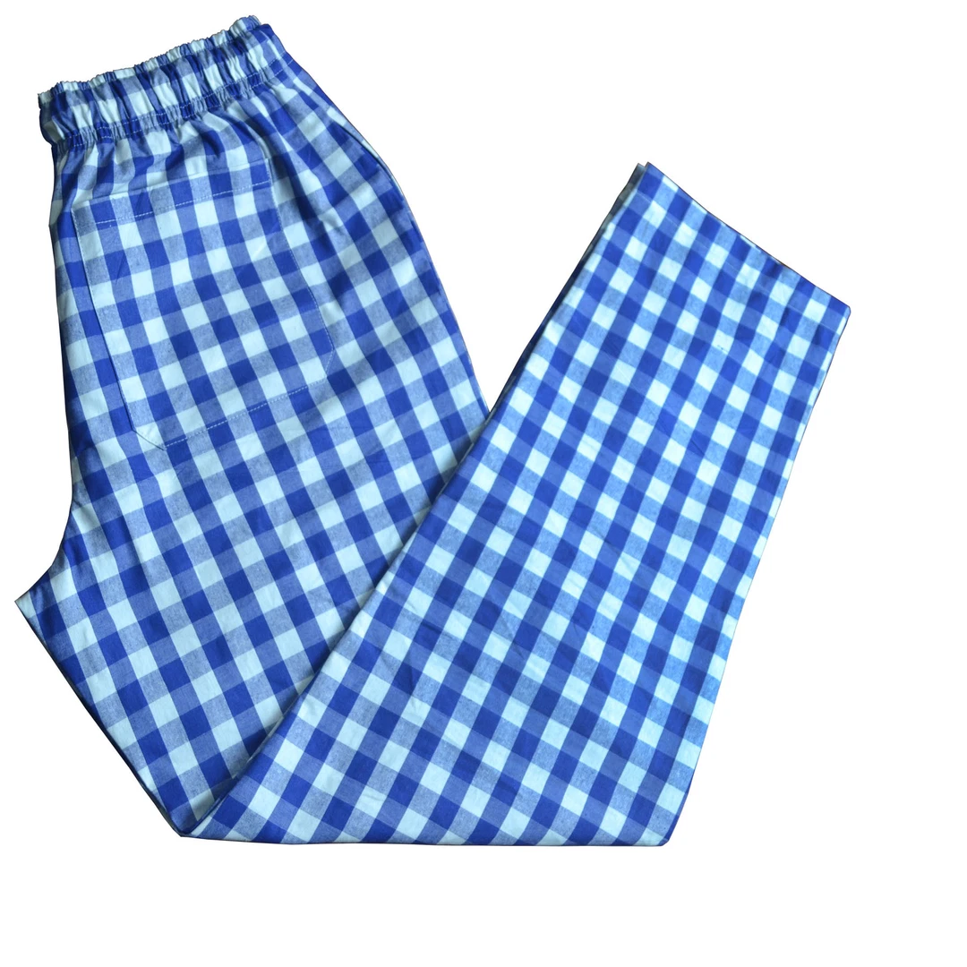 Blue and white checkered chef's trouser on a white background