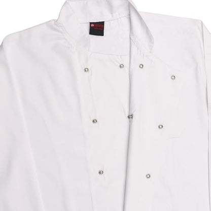 Visible button long sleeve white chef jacket front look