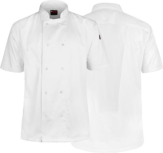 White short sleeve chef's jacket front view