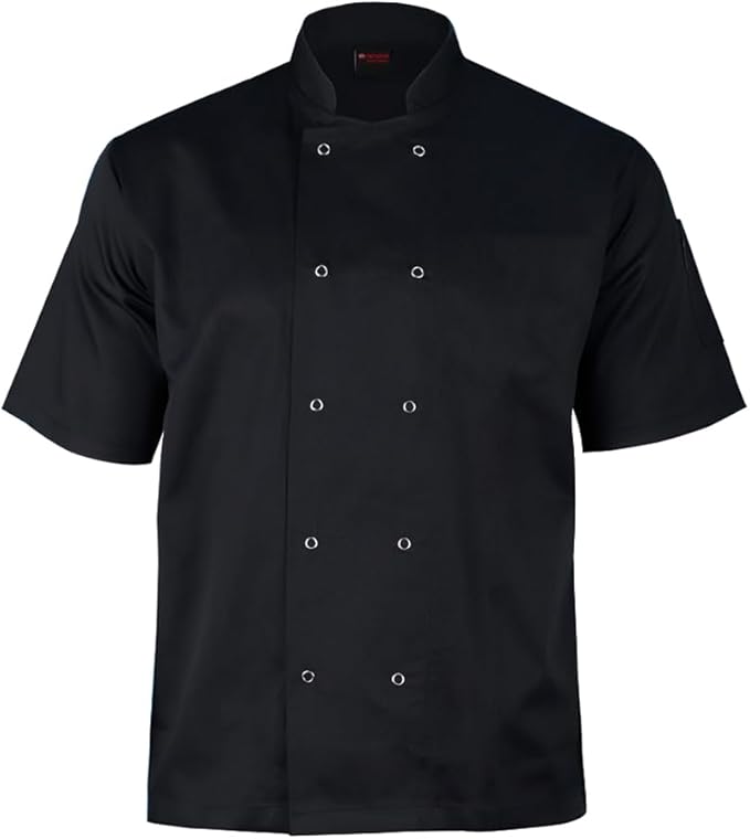 Black short sleeve chef's jacket full view