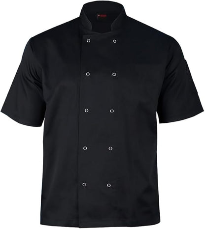 Black short sleeve chef's jacket full view