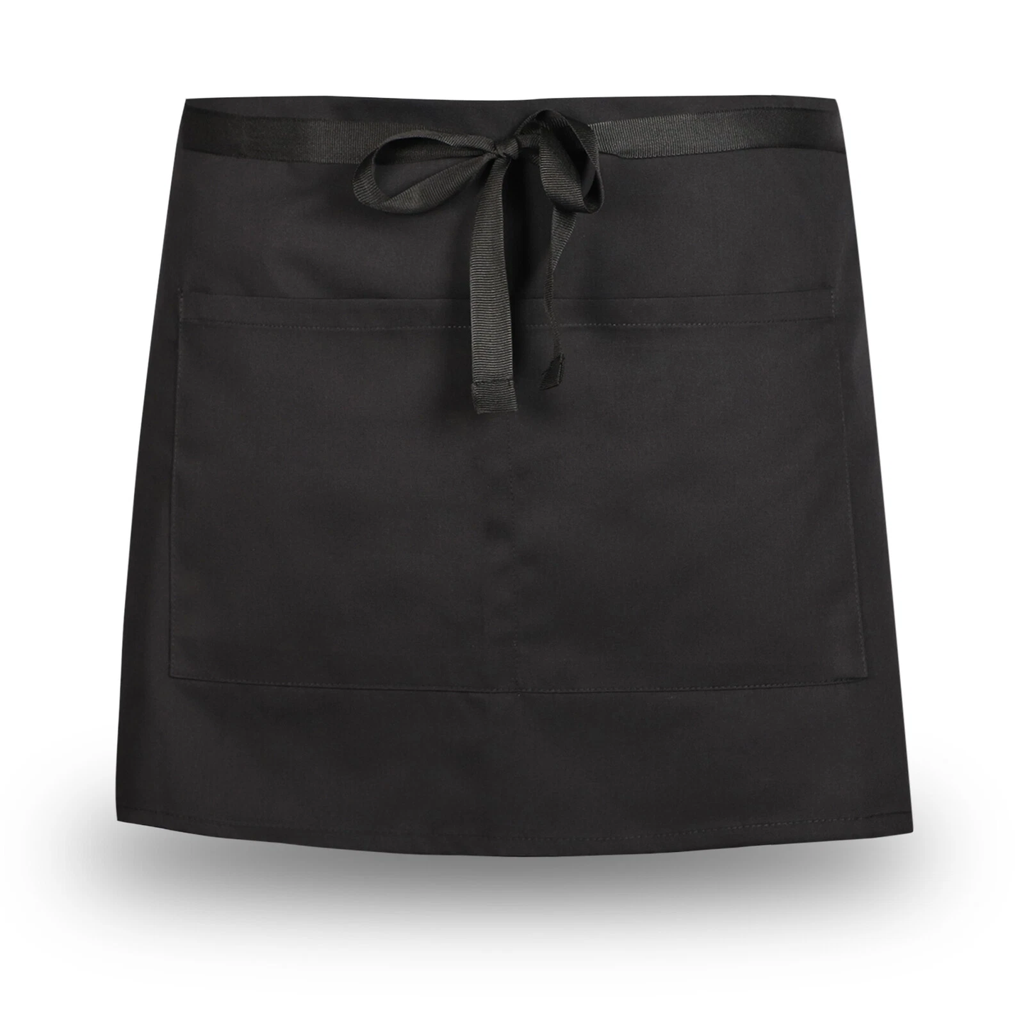 Black waist apron with pockets on a white background
