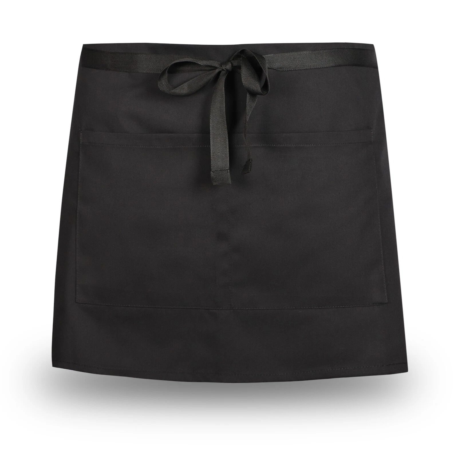 Black waist apron with pockets on a white background