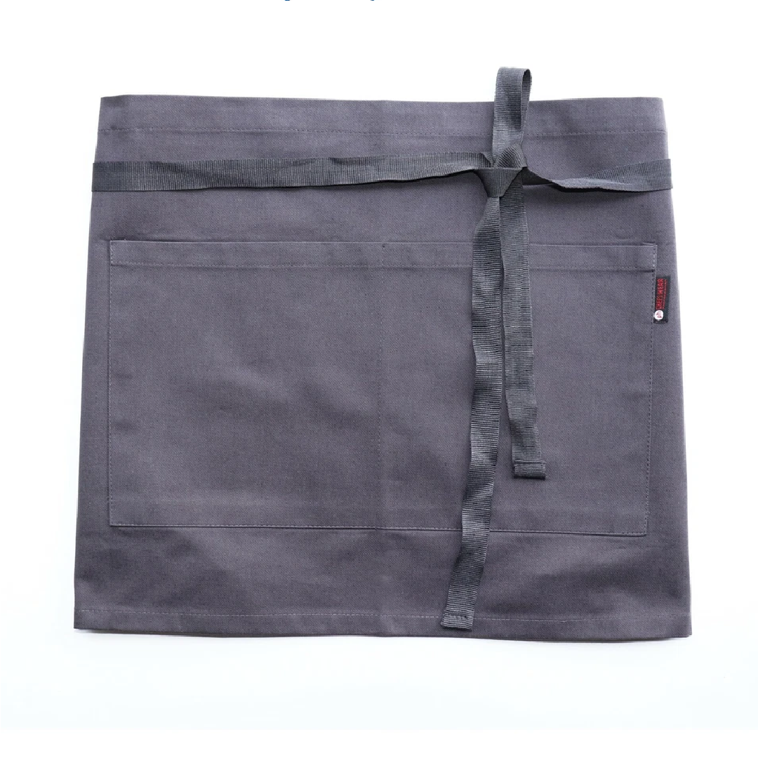 Gray waist apron with pockets on a white background