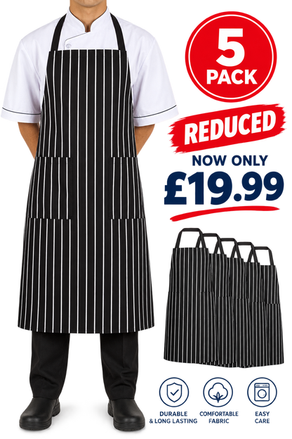 5 pack striped aprons for catering kitchen and hospitality workwear